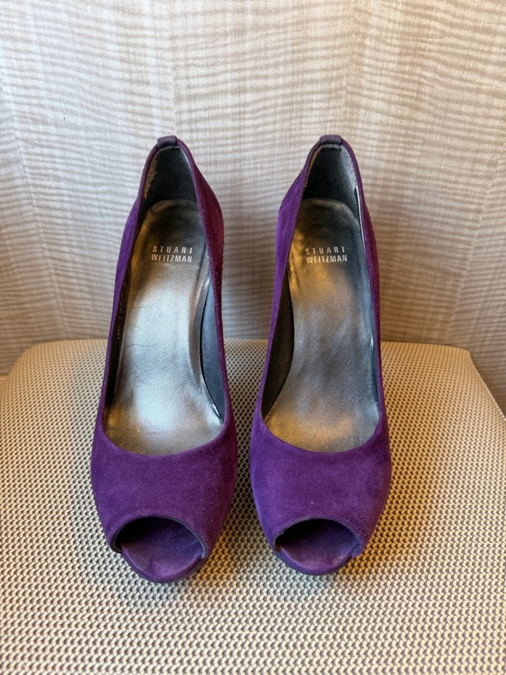 Stuart Weitzman Plum Suede Peep-Toe Pumps